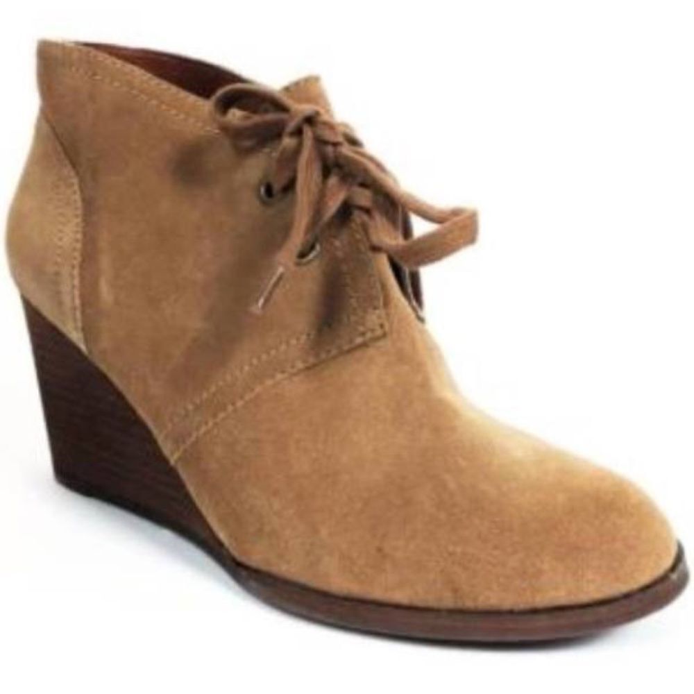 Lucky Brand‎ Sway Tan Suede Lace Up Wedge Booties Sz 10